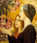 Gustav Klimt Canvas Paintings - two girls with an oleander detail